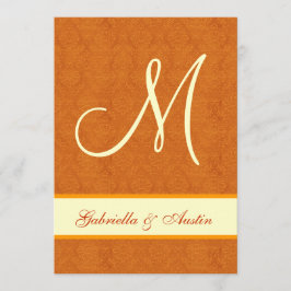 Orange och Cream Damask Wedding A478 Inbjudningar