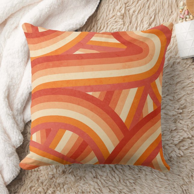 Orange och Cream Retro Rainbow Rand Mönster Kudde (Filt)
