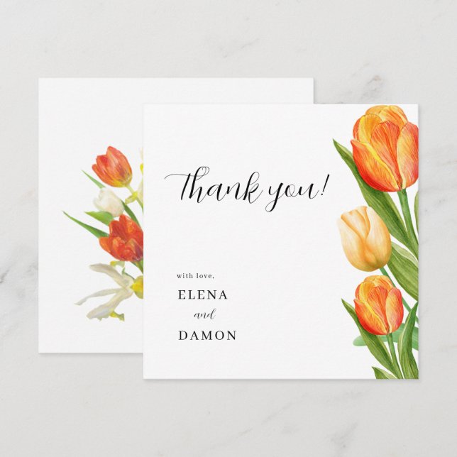 Orange och Cream Tulip Bröllop Tack Kort (Fram/baksida)
