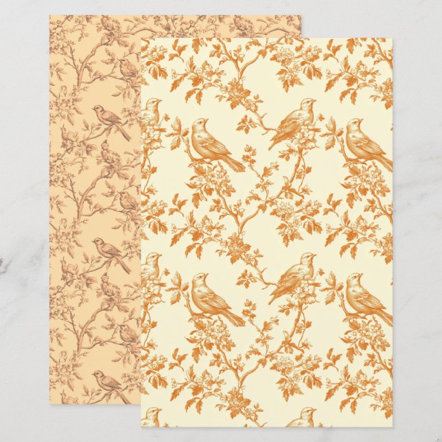 Orange och Crème Toile Scrapbookpapper (Fram/baksida)