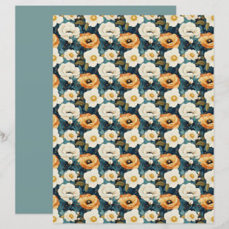 Orange och Crème Vallmo Blommig Scrapbookspapper