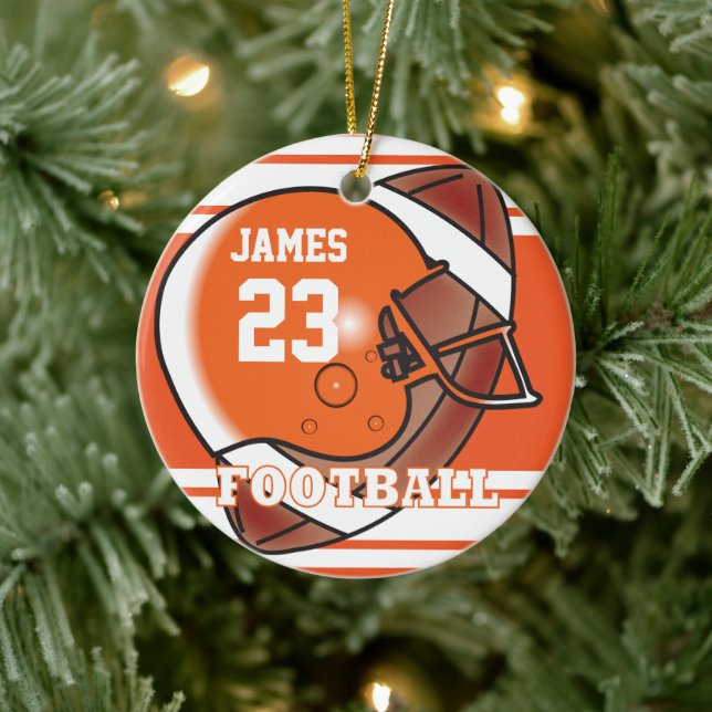 Orange och 🏈 | DIY Namn och nummer Julgransprydnad Keramik (Träd)