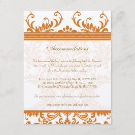 Orange och Elfenbens Damask Bröllopsinsats Kort