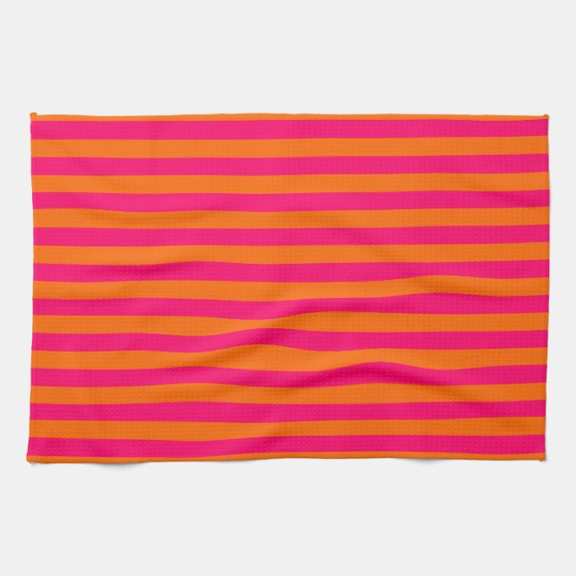 Orange och Fuchsia-ränder Kökshandduk (Horisontell)