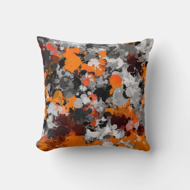 Orange och grå färgsprut kudde (Framsida)