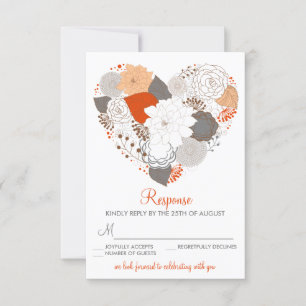 Orange och grå hjärta blommor bröllop RSVP-kort OSA Kort