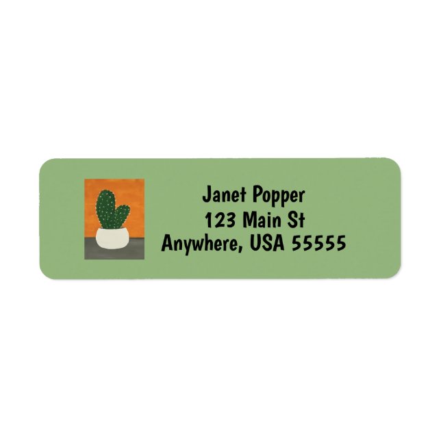 Orange och Grått Akrylkrukaktus Adress Returadress Etikett (Framsidan)
