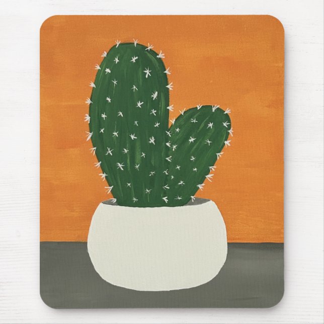 Orange och Grått akrylkrukaktus Musmatta (Framsidan)