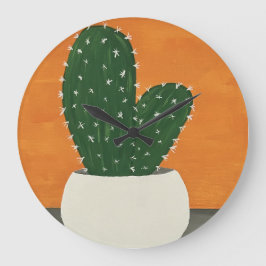 Orange och Grått akrylkrukaktus Stor Klocka