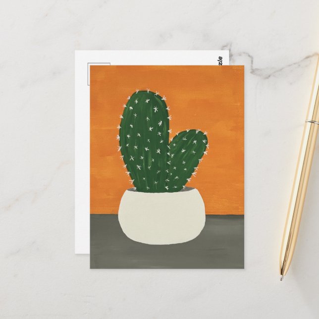 Orange och Grått akrylkrukaktus Vykort (Fram/Back In Situ)