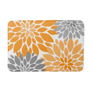 Orange och Grått Chrysanthemums Blommönster Badrumsmatta