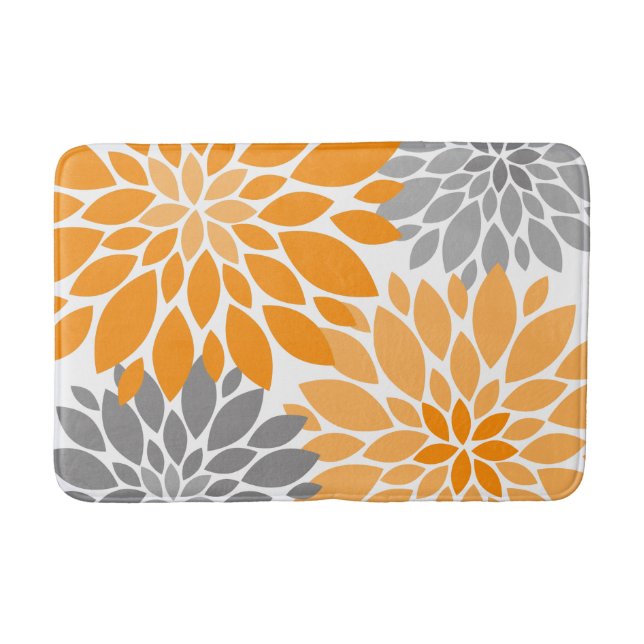 Orange och Grått Chrysanthemums Blommönster Badrumsmatta (Framsidan)