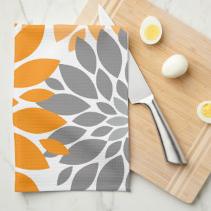 Orange och Grått Chrysanthemums Blommönster Kökshandduk