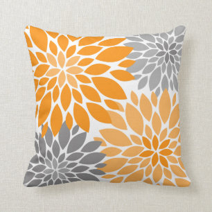 Orange och Grått Chrysanthemums Blommönster Kudde