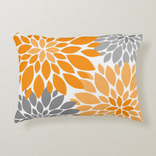 Orange och Grått Chrysanthemums Blommönster Prydnadskudde