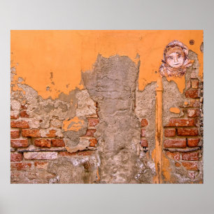 Orange- OCH GRÅTT WALL PAINT-FOTO Poster