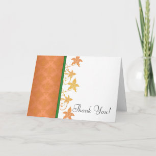 Orange och Grön Blommig Damask Bröllop Tacksamhets Tack Kort