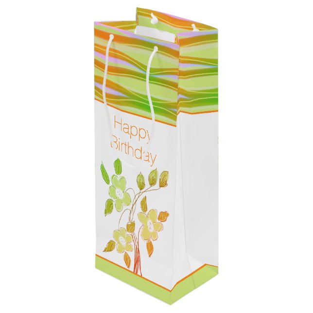 Orange och grön blommig presentpåse (Baksidan Vinklad)