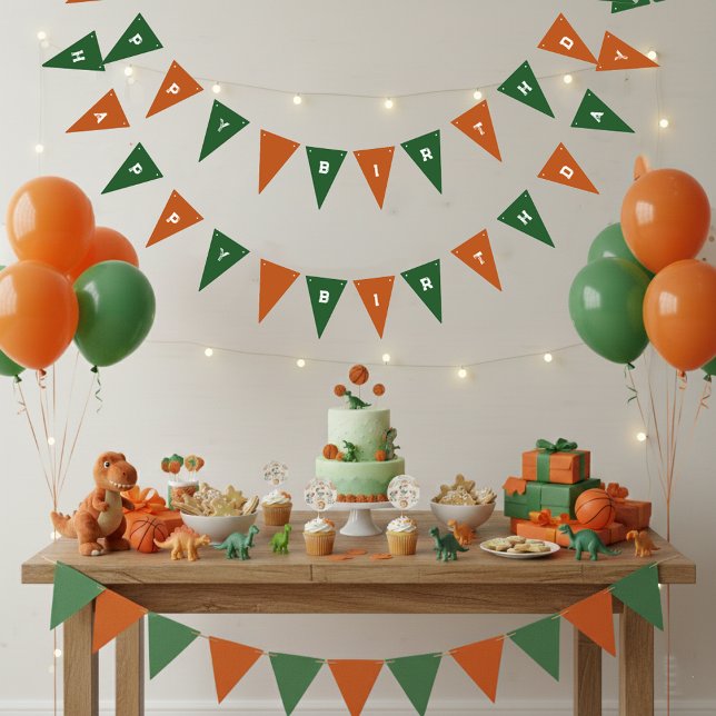 Orange Och Grön Glad Födelsedag Vimplar (Skapare uppladdad)