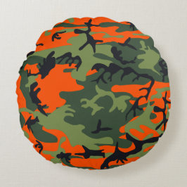 Orange och grön kamouflage, militär, armé rund kudde