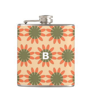 Orange och grön retro blomster mönster monogram fickplunta