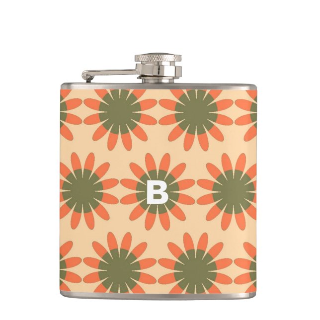 Orange och grön retro blomster mönster monogram fickplunta (Framsidan)