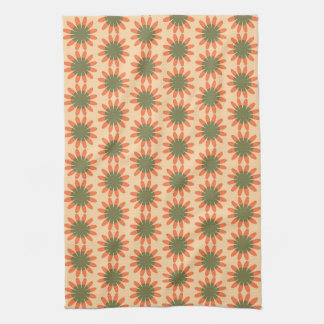 Orange och grön retroblommönster kökshandduk