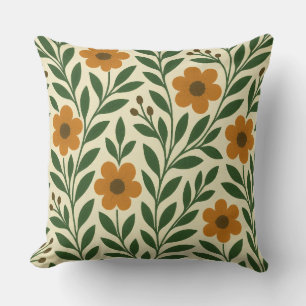 Orange och gröna blommor Kastkudde Kudde