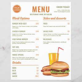 Orange Och Gröna Hamburgare Hotdog Matmeny Priser Reklamblad