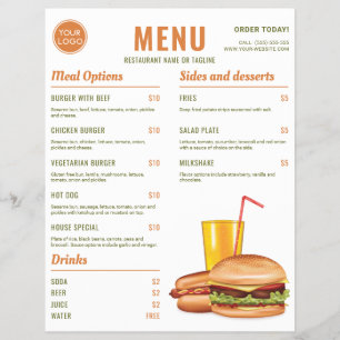 Orange Och Gröna Hamburgare Hotdog Matmeny Priser Reklamblad