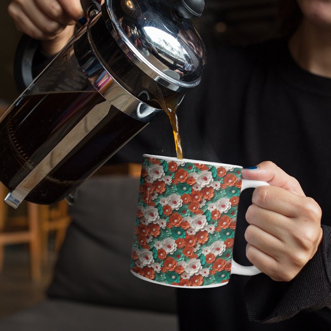 Orange och Grönt 3D-blommor Kaffemugg (Skapare uppladdad)