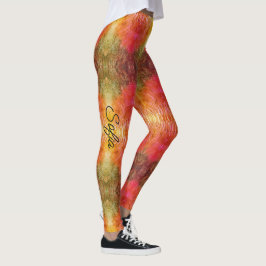 Orange och Grönt av skogar för att anpassa kvalite Leggings