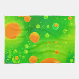 Orange och Grönt Bubble Abstrakt Art Kökshandduk