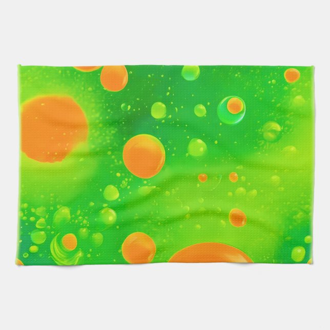 Orange och Grönt Bubble Abstrakt Art Kökshandduk (Horisontell)