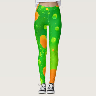 Orange och Grönt Bubble Abstrakt Art Leggings