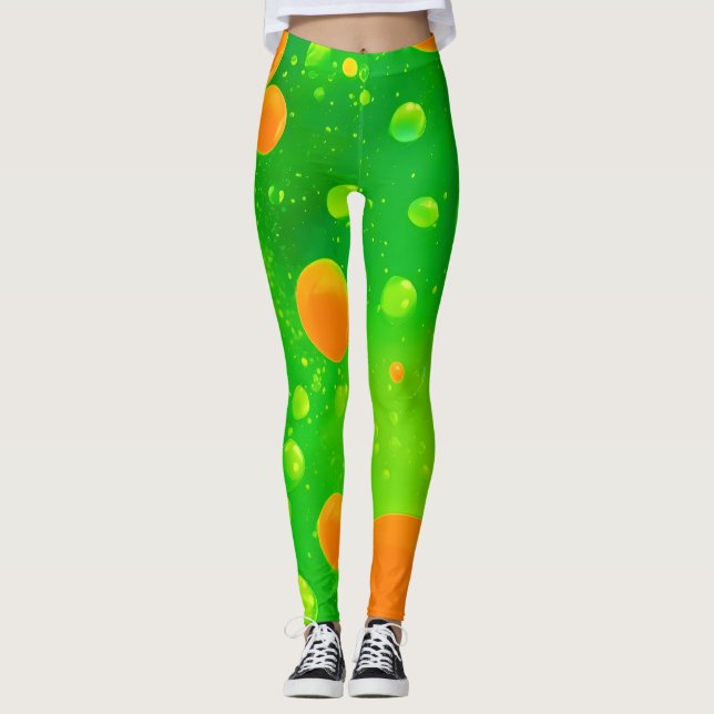 Orange och Grönt Bubble Abstrakt Art Leggings (Framsida)