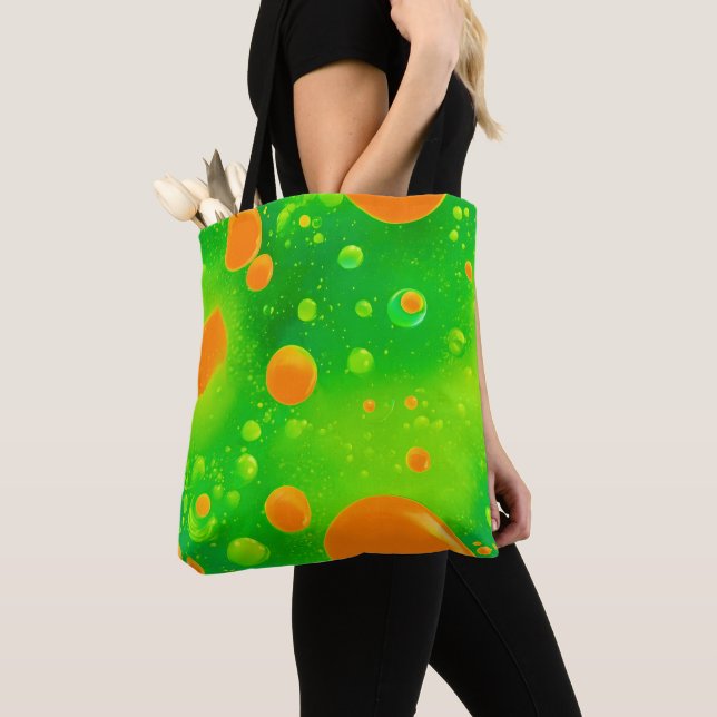 Orange och Grönt Bubble Abstrakt Art Tygkasse (Närbild)
