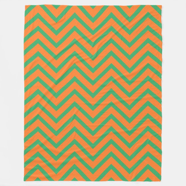 Orange och Grönt Chevron Mönster Fleecefilt (Framsidan)