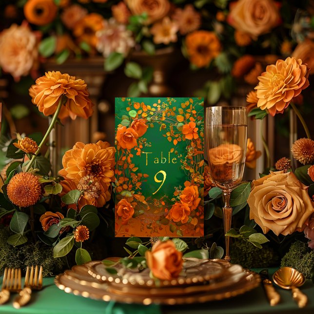 Orange och Grönt Druid Backe Bröllop Bordsnummer (Druid Hill Autumn Wedding Table Number )