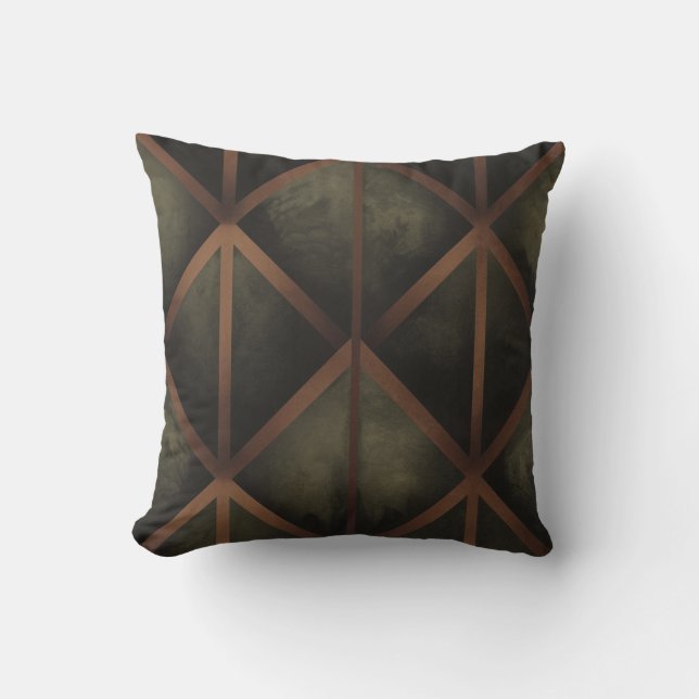 Orange och Grönt Elegance Geometric Mönster Kudde (Framsida)