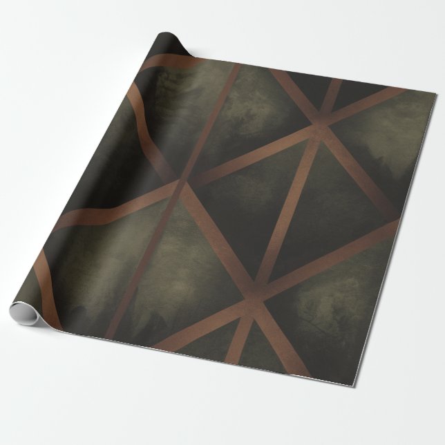 Orange och Grönt Elegance Geometric Mönster Presentpapper (Utrullad)