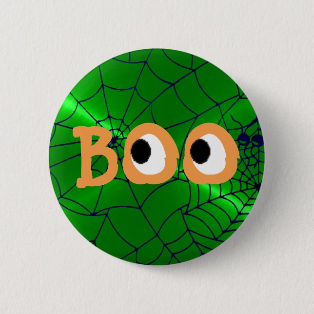 Orange och Grönt Halloween Boo Eyebullton Button Knapp (Framsida)