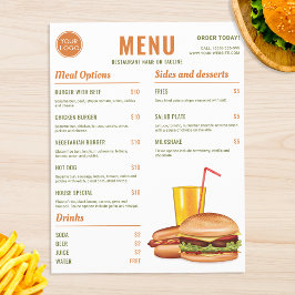 Orange och Grönt Hamburger Hotdog Food Menu Pris Reklamblad