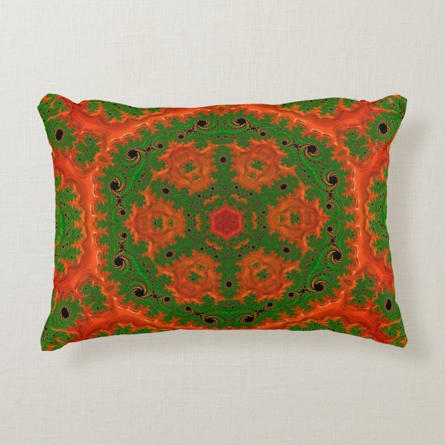 Orange och Grönt Kaleidoscope Accent Cushion Prydnadskudde (Framsidan)