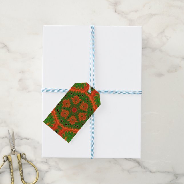 Orange och Grönt Kaleidoscope Gift Märkre Presentetikett (Med Snöre)