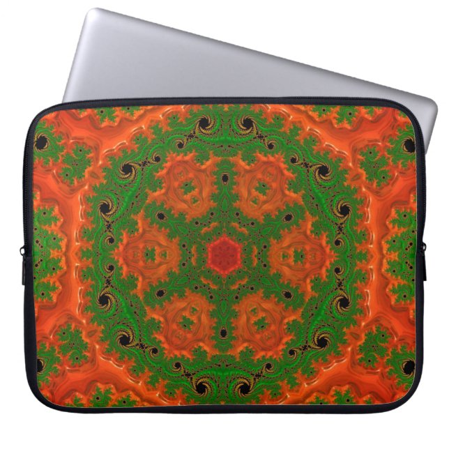Orange och Grönt Kaleidoscope Laptop sleeve (Framsidan)