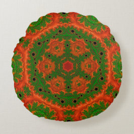 Orange och Grönt Kaleidoscope Round Cushion Rund Kudde