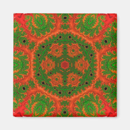 Orange och Grönt Kaleidoscope Square Magnet