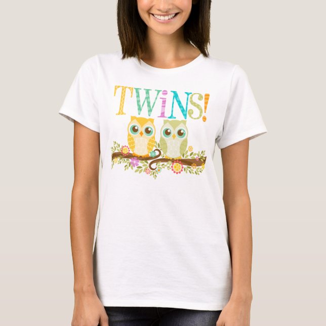 Orange och Grönt Uggla Twillingar - moderskapsledi T-shirt (Framsida)