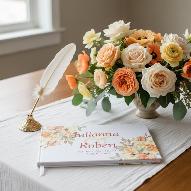 Orange och gul akvarell blommande bröllopsgäst  gästböcker (Skapare uppladdad)